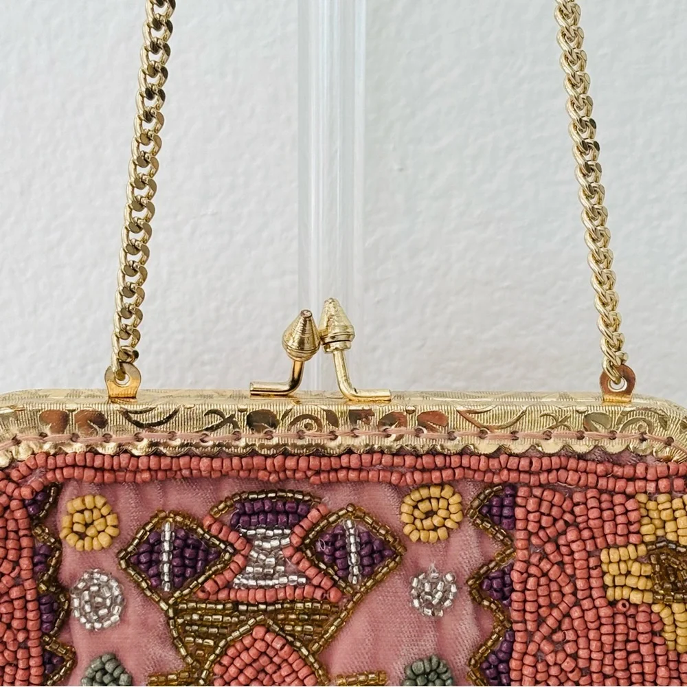 Hoss Intropia Beaded Evening Bag NWT KISS Lock Earthy Colors Tribal-Design Boho - Picture 5 of 9